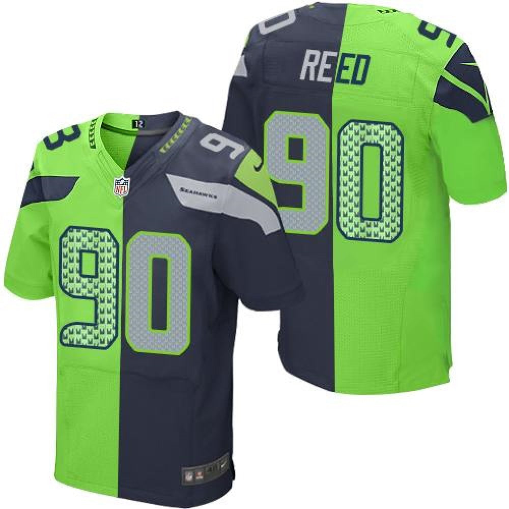 Seahawks #90 Jarran Reed Steel Blue/Green Men's Stitched NFL Elite Split Jersey 