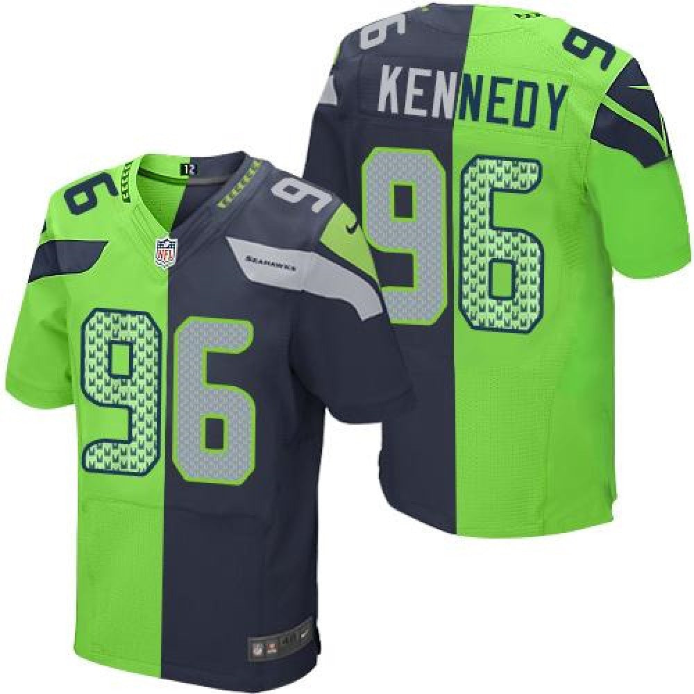 Seahawks #96 Cortez Kennedy Steel Blue/Green Men's Stitched NFL Elite Split Jersey 