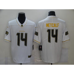 Men's Seattle Seahawks #14 D.K. Metcalf White Golden Stitched Jersey 