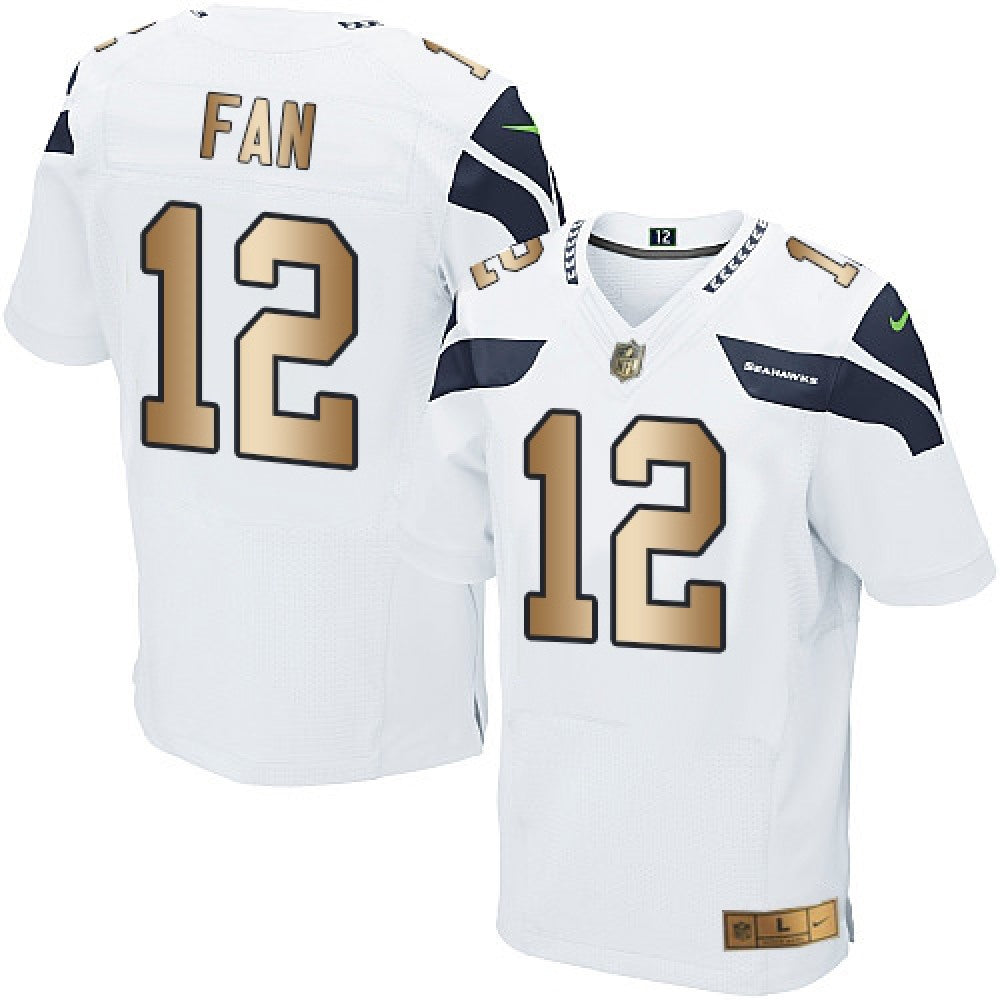 Seahawks #12 Fan White Men's Stitched NFL Elite Gold Jersey 