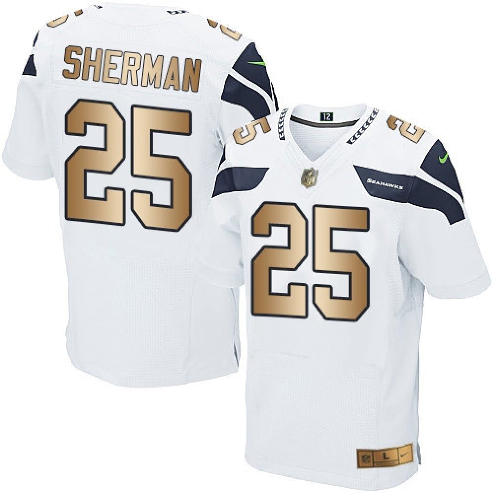 Seahawks #25 Richard Sherman White Men's Stitched NFL Elite Gold Jersey 