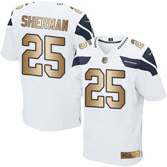 Seahawks #25 Richard Sherman White Men's Stitched NFL Elite Gold Jersey 