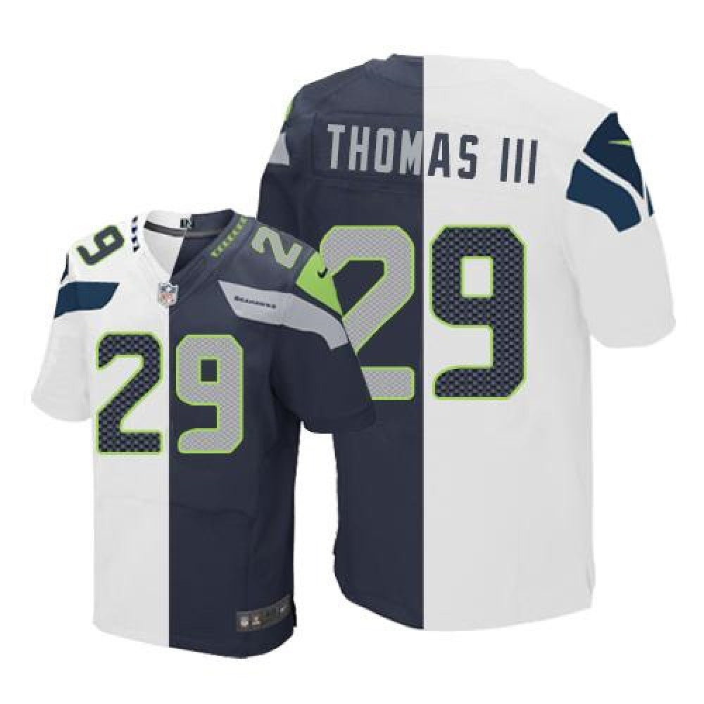 Seahawks #29 Earl Thomas III White/Steel Blue Men's Stitched NFL Elite Split Jersey 
