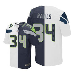 Seahawks #34 Thomas Rawls White/Steel Blue Men's Stitched NFL Elite Split Jersey 