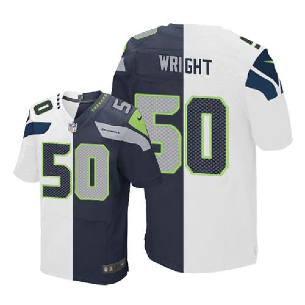 Seahawks #50 K.J. Wright White/Steel Blue Men's Stitched NFL Elite Split Jersey 