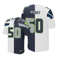 Seahawks #50 K.J. Wright White/Steel Blue Men's Stitched NFL Elite Split Jersey 