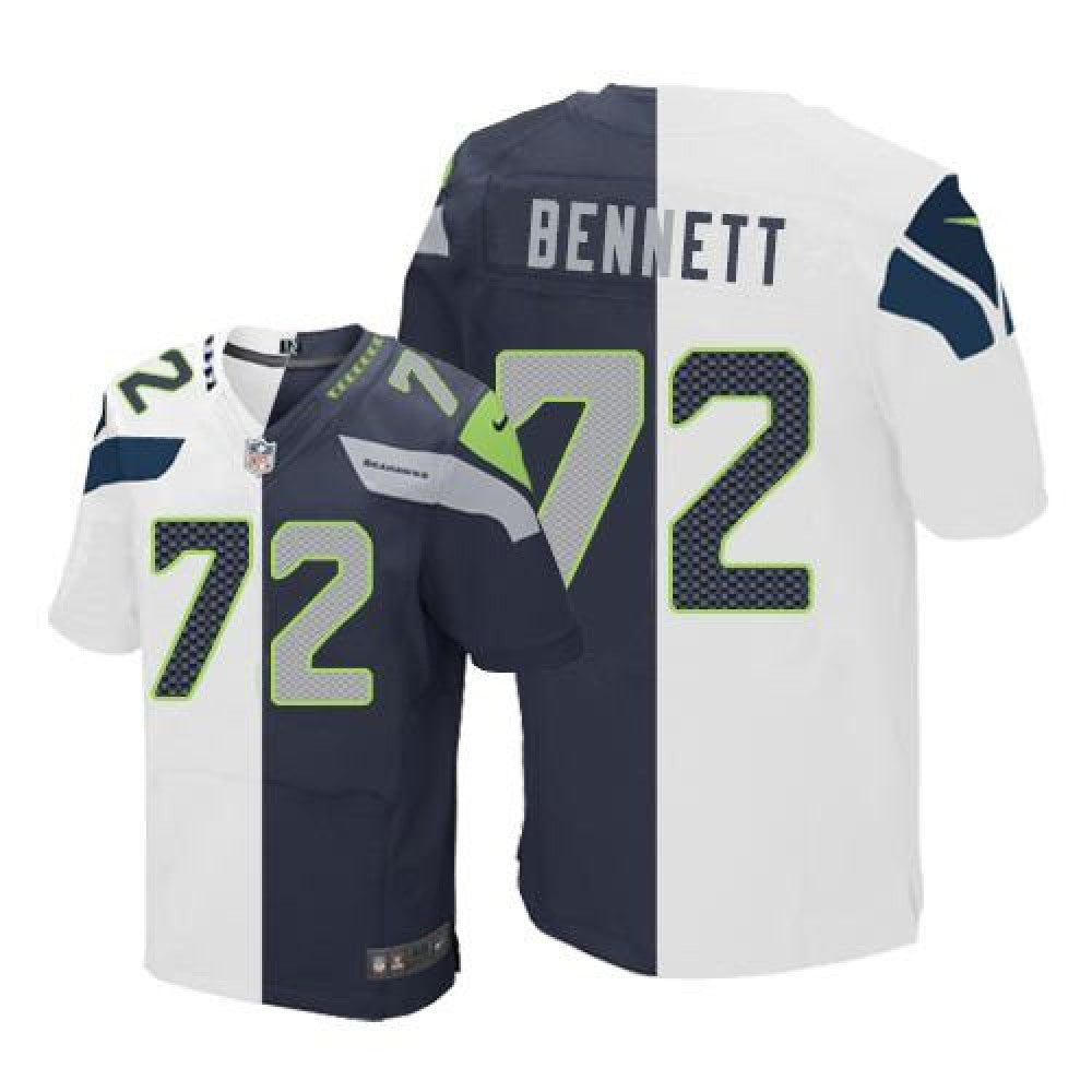 Seahawks #72 Michael Bennett White/Steel Blue Men's Stitched NFL Elite Split Jersey 