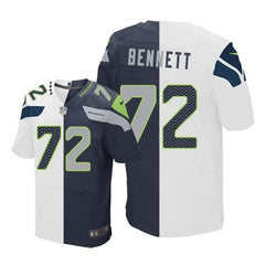Seahawks #72 Michael Bennett White/Steel Blue Men's Stitched NFL Elite Split Jersey 
