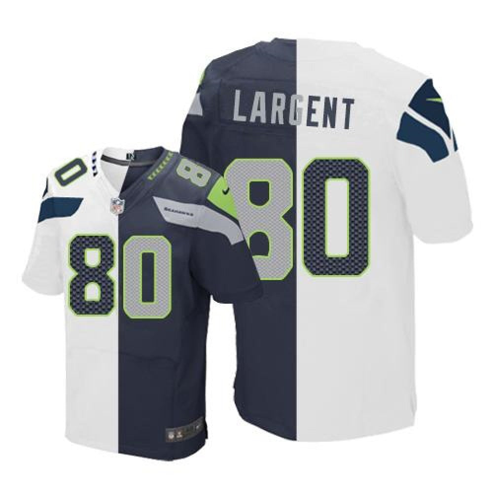 Seahawks #80 Steve Largent White/Steel Blue Men's Stitched NFL Elite Split Jersey 