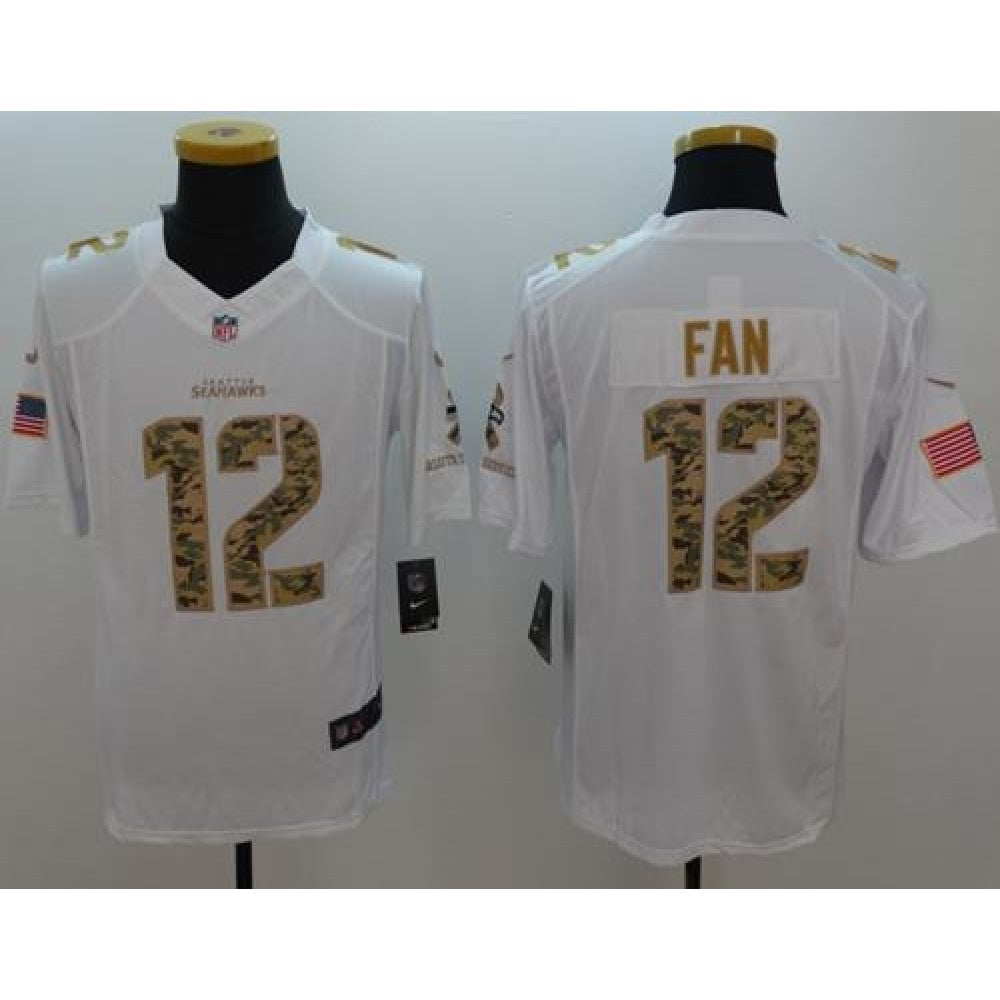 Seahawks #12 Fan White Men's Stitched NFL Limited Salute to Service Jersey 