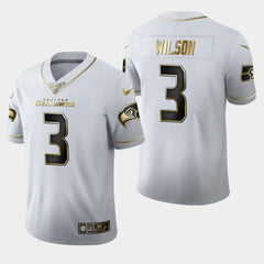Men's Seattle Seahawks #3 Russell Wilson White 2019 100th Season Golden Edition Limited Stitched NFL Jersey 