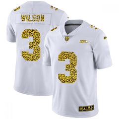 Men's Seattle Seahawks #3 Russell Wilson 2020 White Leopard Print Fashion Limited Stitched Jersey 