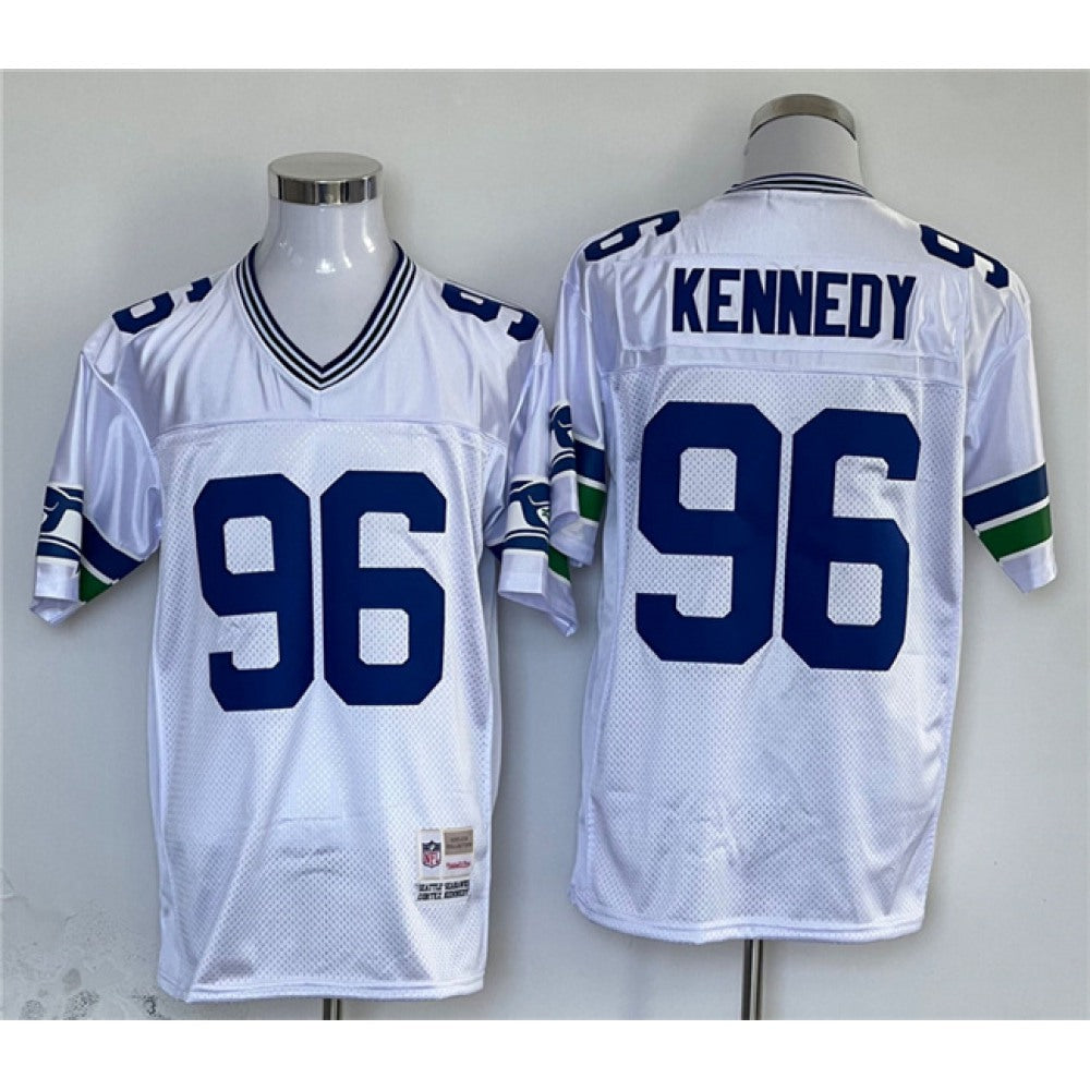 Men's Seattle Seahawks #96 Cortez Kennedy White Throwback Stitched Football Jersey 