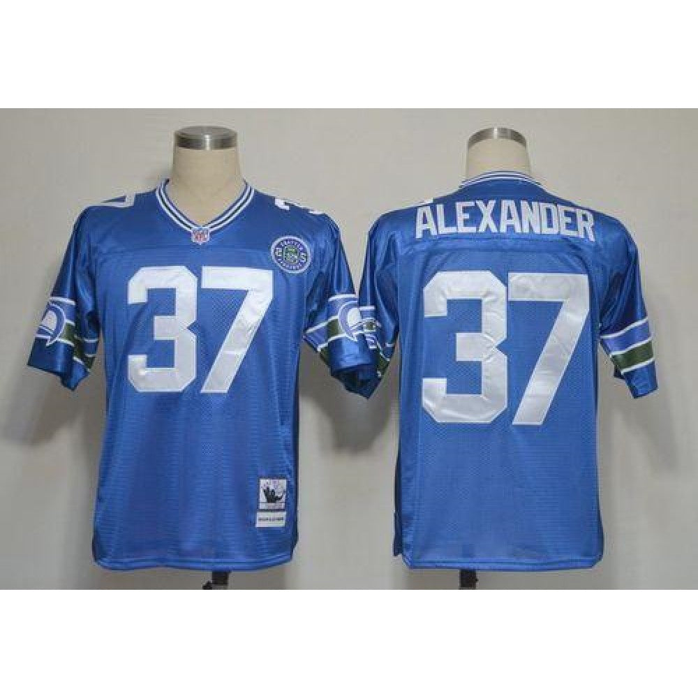 Mitchell And Ness Seahawks #37 Shaun Alexander Blue Stitched Throwback NFL Jersey 