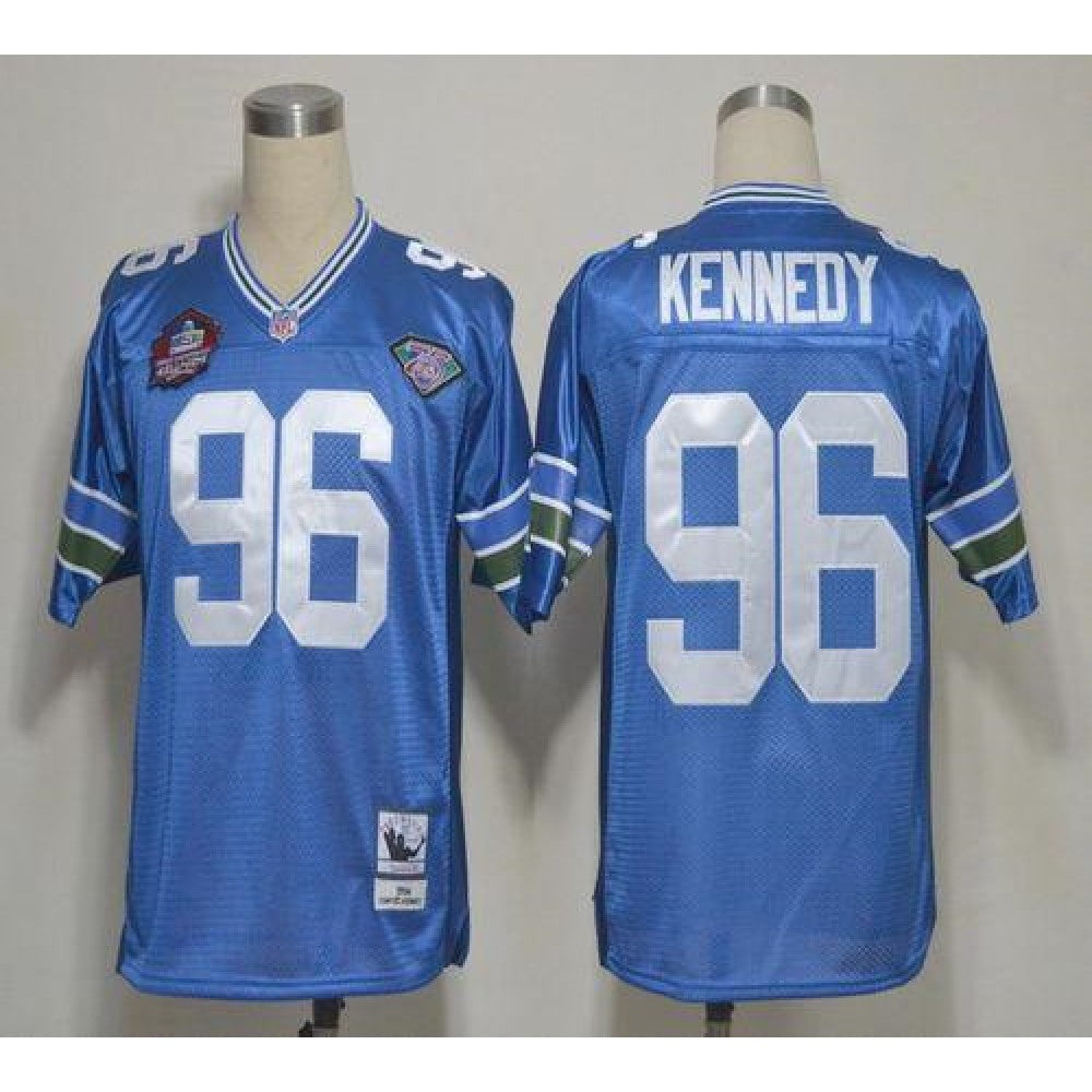 Mitchell And Ness Hall of Fame 2012 Seahawks #96 Cortez Kennedy Blue Stitched Throwback NFL Jersey 