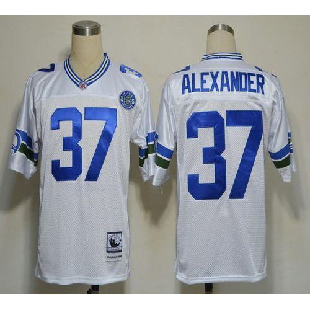 Mitchell And Ness Seahawks #37 Shaun Alexander White Stitched Throwback NFL Jersey 
