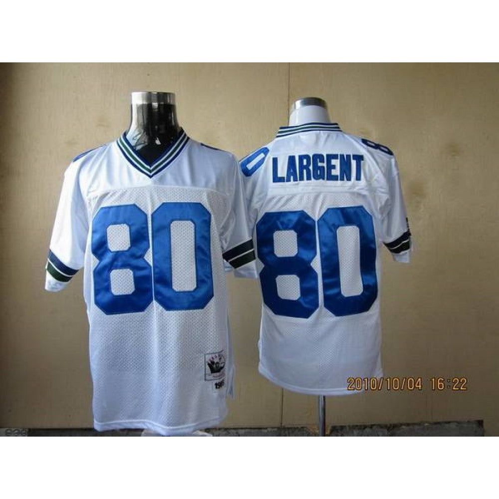 Mitchell & Ness Seahawks #80 Steve Largent White Throwback Stitched NFL Jersey 
