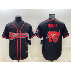 Men's Tampa Bay Buccaneers #12 Tom Brady Black Team Big Logo With Patch Cool Base Stitched Baseball Jersey 