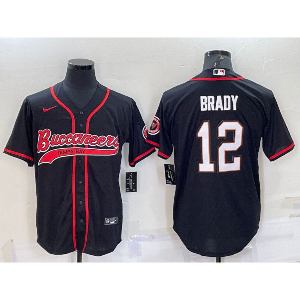 Men's Tampa Bay Buccaneers #12 Tom Brady Black Cool Base Stitched Baseball Jersey 