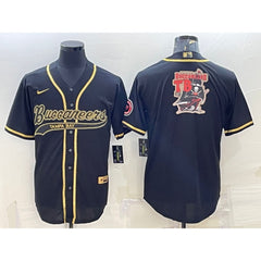 Men's Tampa Bay Buccaneers Black Gold Team Big Logo With Patch Cool Base Stitched Baseball Jersey 