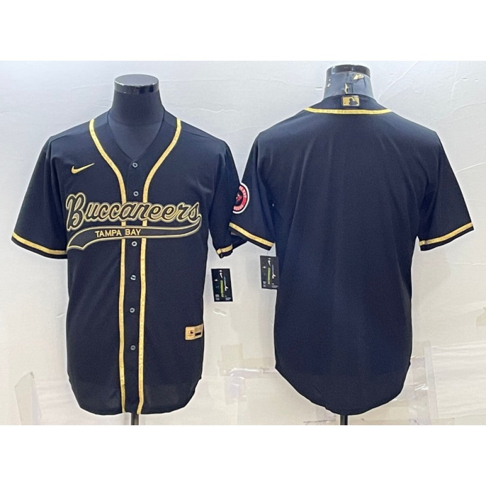 Men's Tampa Bay Buccaneers Blank Black Gold With Patch Cool Base Stitched Baseball Jersey 