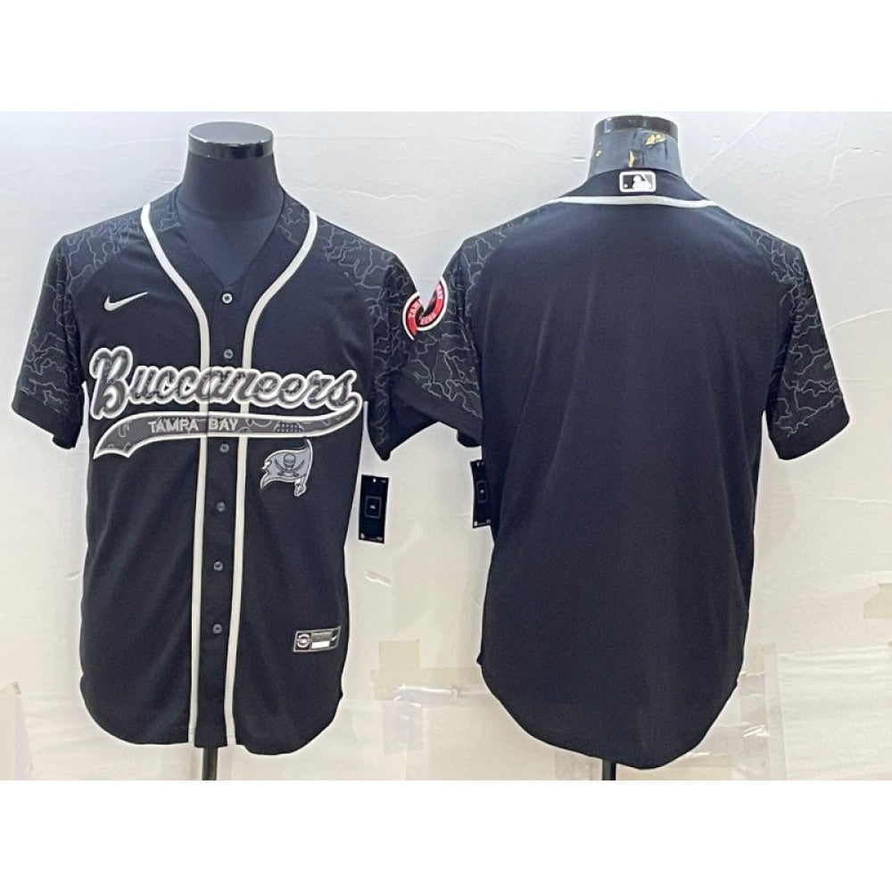 Men's Tampa Bay Buccaneers Blank Black Reflective With Patch Cool Base Stitched Baseball Jersey 