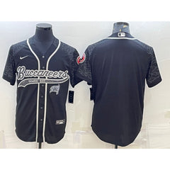 Men's Tampa Bay Buccaneers Blank Black Reflective With Patch Cool Base Stitched Baseball Jersey 