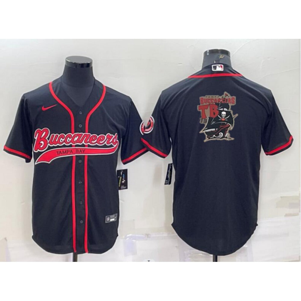 Men's Tampa Bay Buccaneers Black Team Big Logo With Patch Cool Base Stitched Baseball Jersey 
