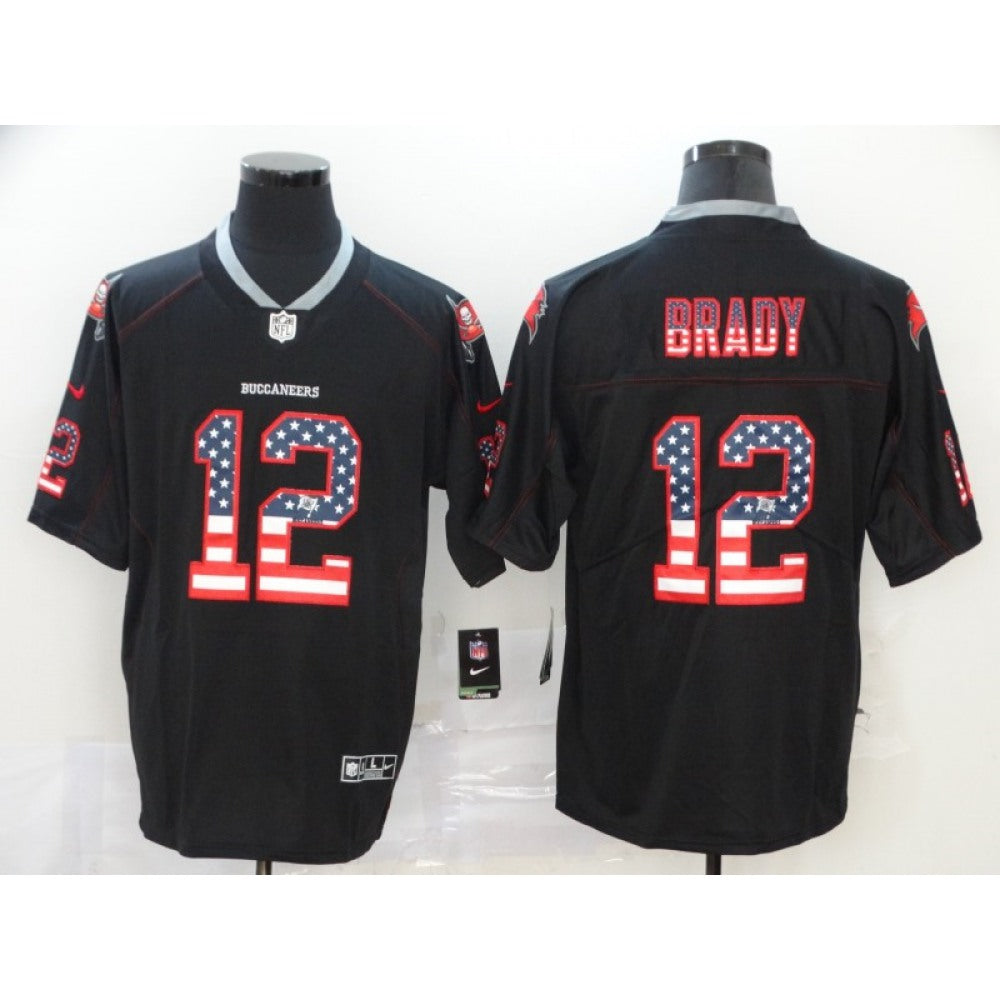 Men's Tampa Bay Buccaneers #12 Tom Brady Black USA Flag Fashion Color Rush NFL Jersey 
