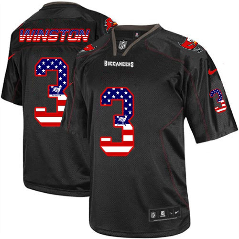Men's Buccaneers #3 Jameis Winston Black USA Flag Fashion Elite Jersey 