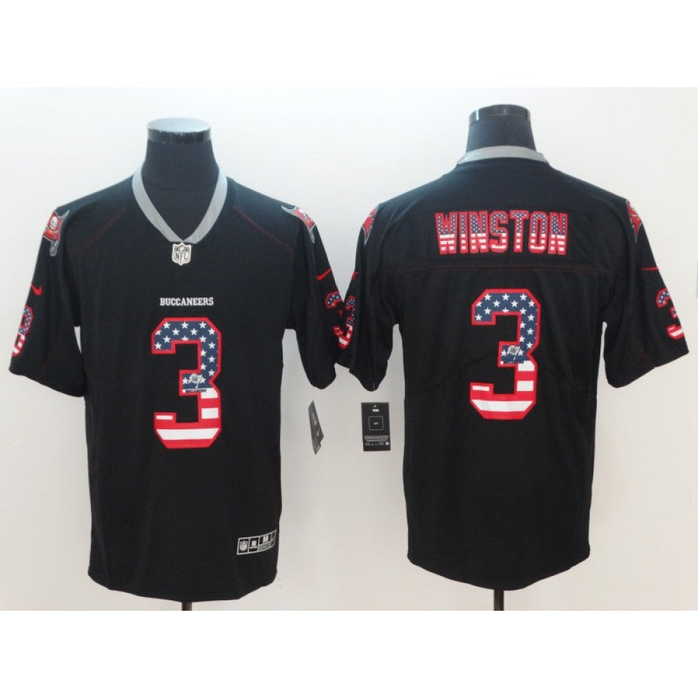 Men's Tampa Bay Buccaneers #3 Jameis Winston Black 2018 USA Flag Fashion Color Rush NFL Limited Jersey 