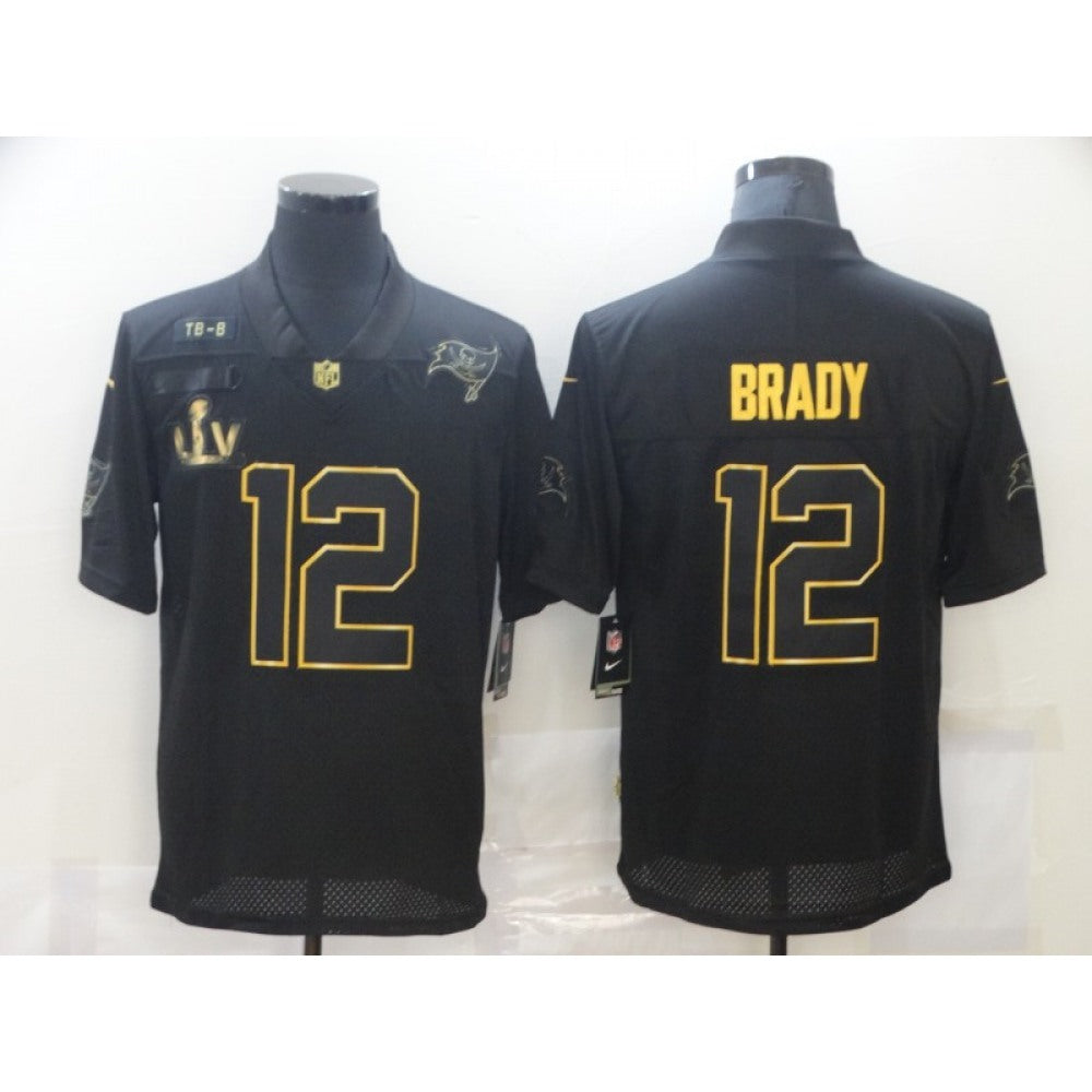 Men's Tampa Bay Buccaneers #12 Tom Brady 2020 Black/Gold Salute To Service With Super Bowl Patch Limited Stitched Jersey 