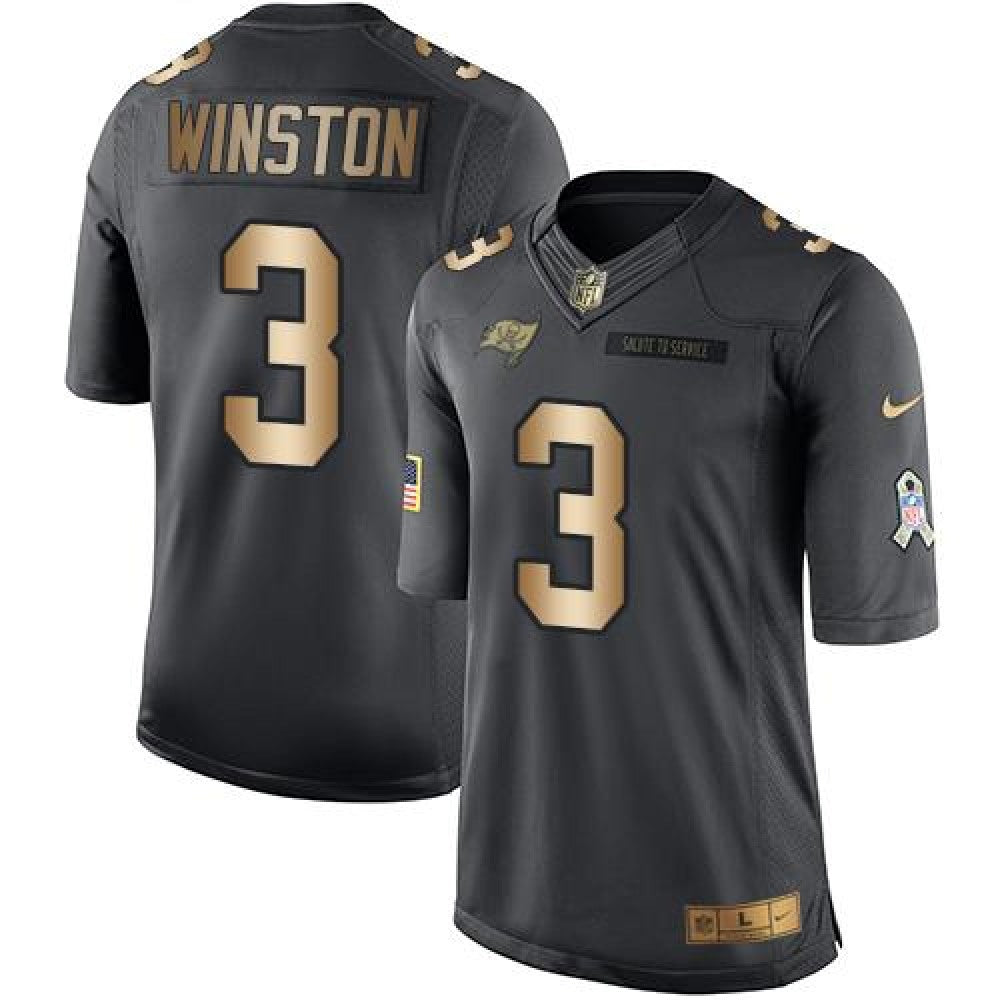 Buccaneers #3 Jameis Winston Black Men's Stitched NFL Limited Gold Salute To Service Jersey 