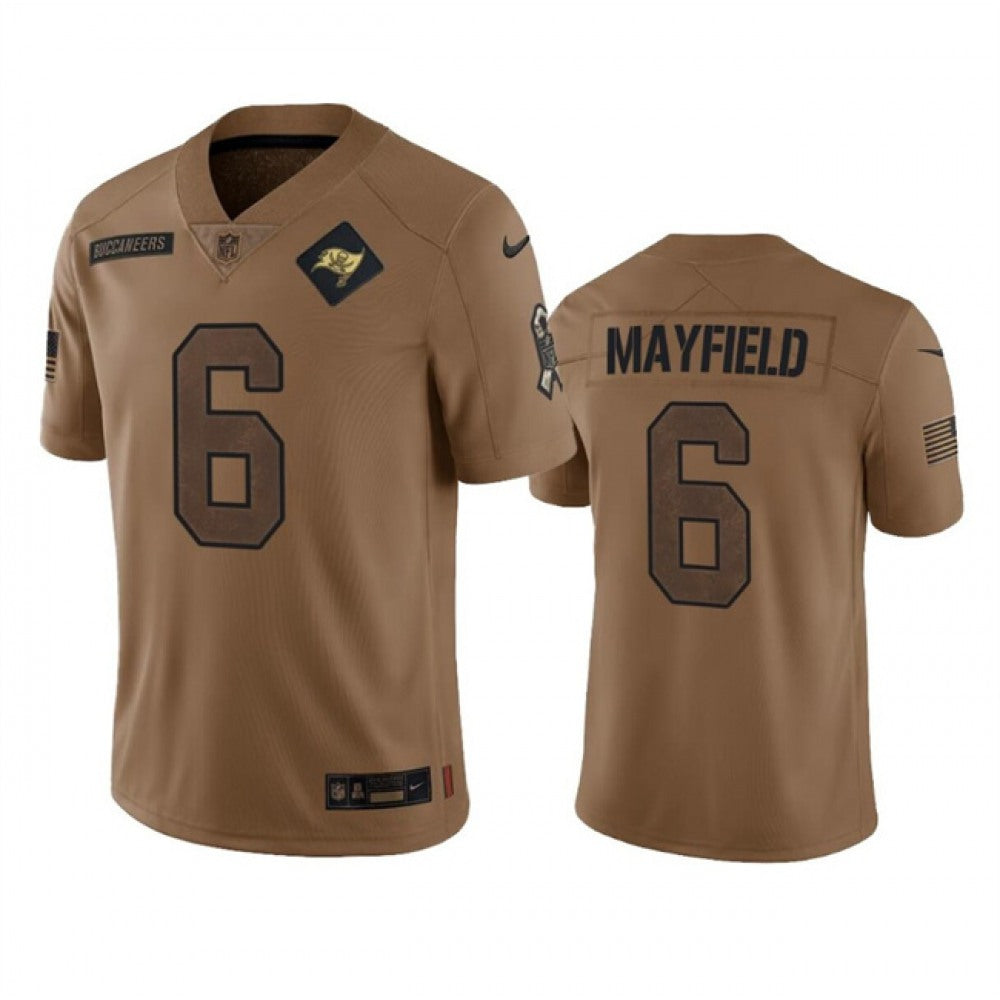 Men's Tampa Bay Buccaneers #6 Baker Mayfield 2023 Brown Salute To Service Limited Stitched Jersey 