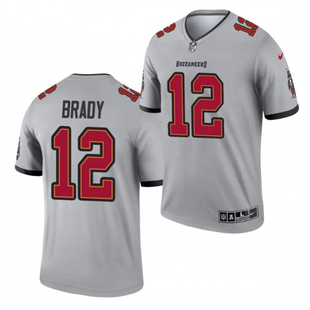 Men's Tampa Bay Buccaneers #12 Tom Brady 2021 Gray Inverted Legend Stitched Jersey 