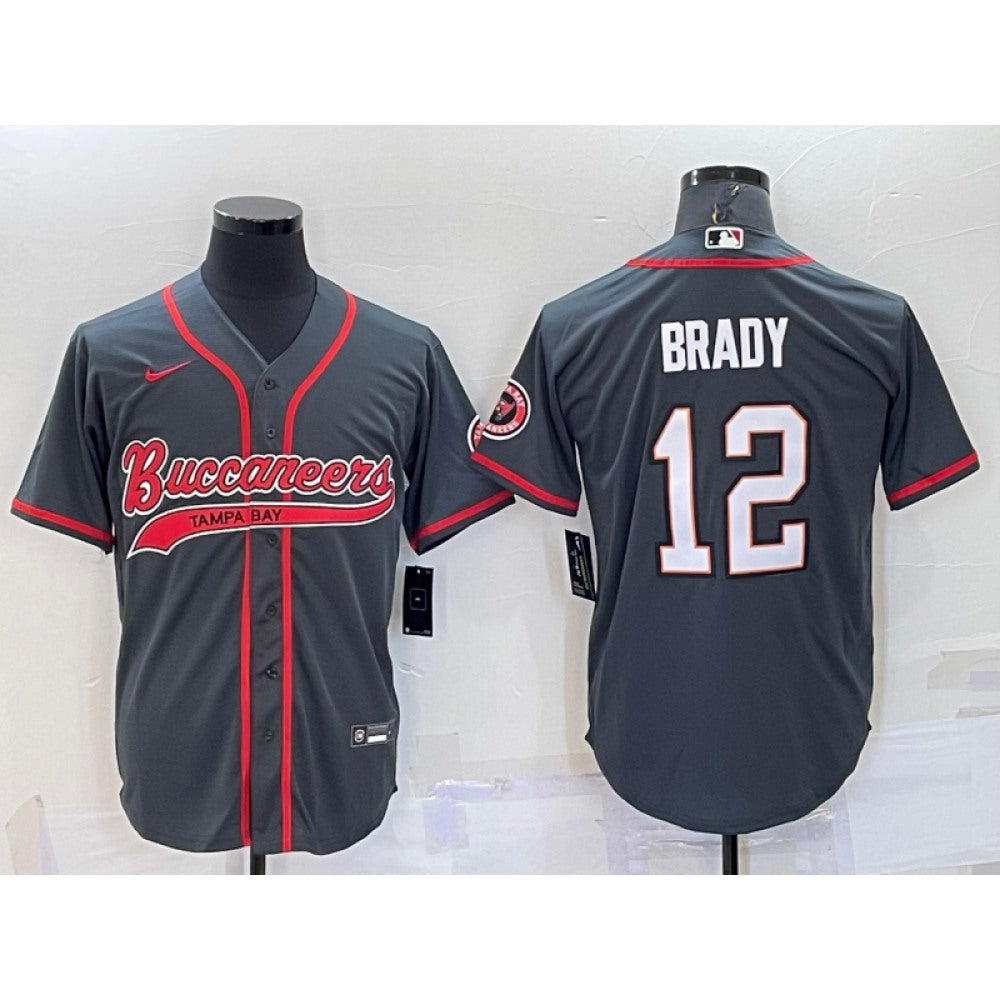 Men's Tampa Bay Buccaneers #12 Tom Brady Grey Cool Base Stitched Baseball Jersey 