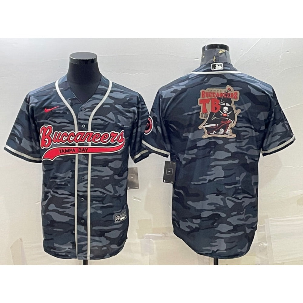 Men's Tampa Bay Buccaneers Grey Camo Team Big Logo With Patch Cool Base Stitched Baseball Jersey 