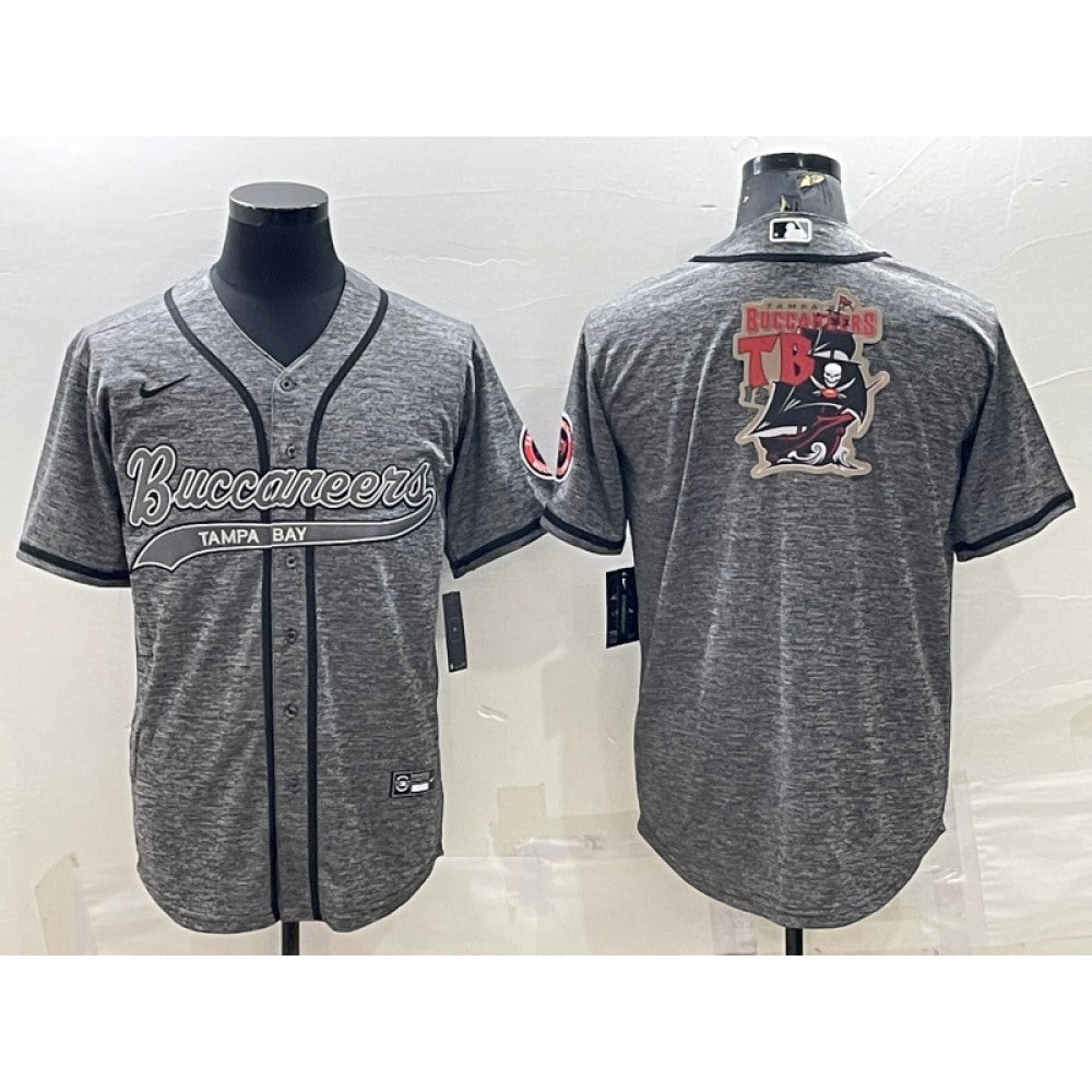 Men's Tampa Bay Buccaneers Grey Team Big Logo With Patch Cool Base Stitched Baseball Jersey 