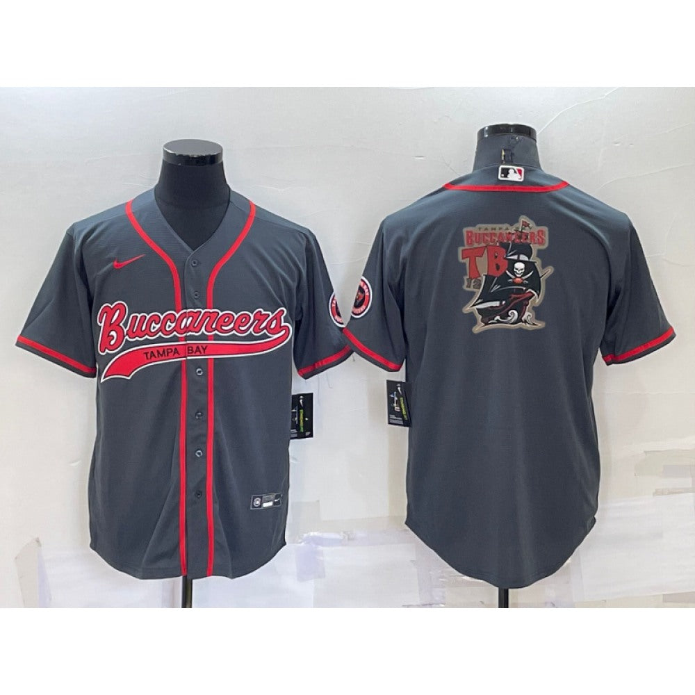 Men's Tampa Bay Buccaneers Grey Team Big Logo With Patch Cool Base Stitched Baseball Jersey 
