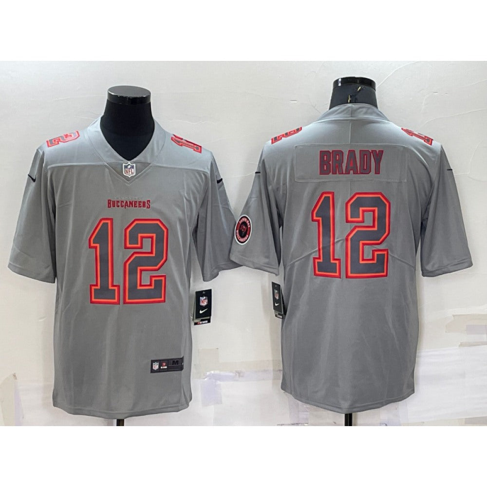 Men's Tampa Bay Buccaneers #12 Tom Brady Grey With Patch Atmosphere Fashion Stitched Jersey 