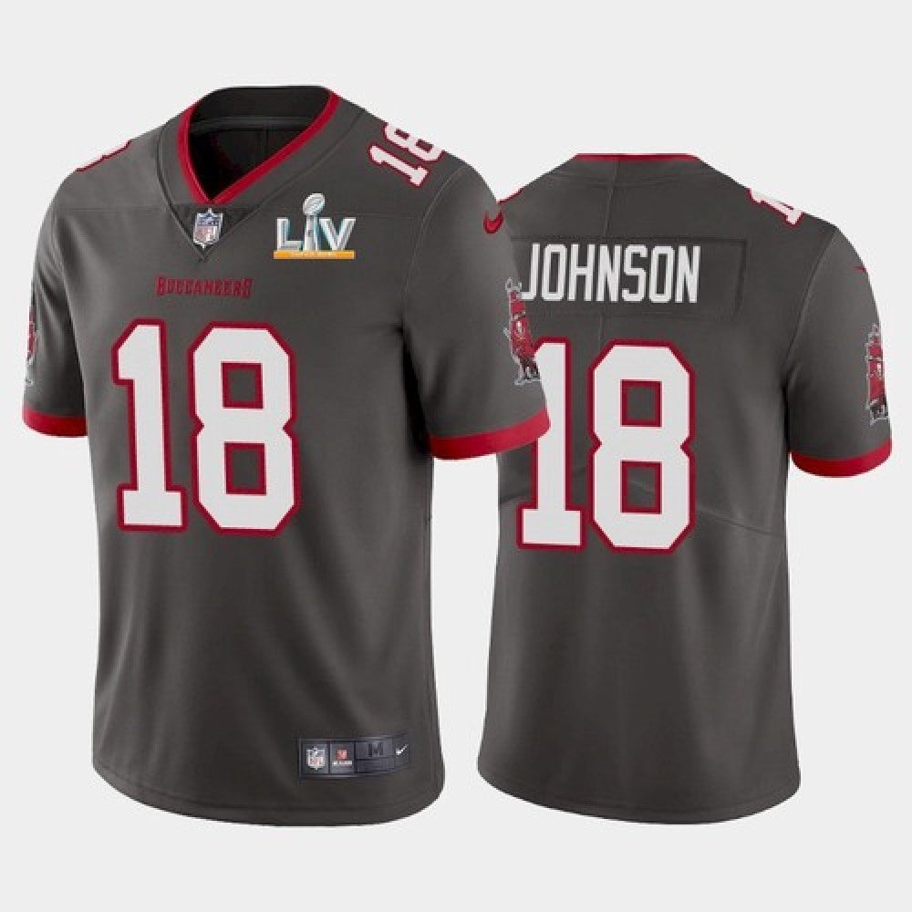 Men's Tampa Bay Buccaneers #18 Tyler Johnson Grey 2021 Super Bowl LV Limited Stitched Jersey 