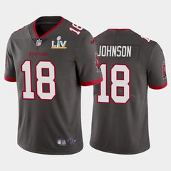 Men's Tampa Bay Buccaneers #18 Tyler Johnson Grey 2021 Super Bowl LV Limited Stitched Jersey 