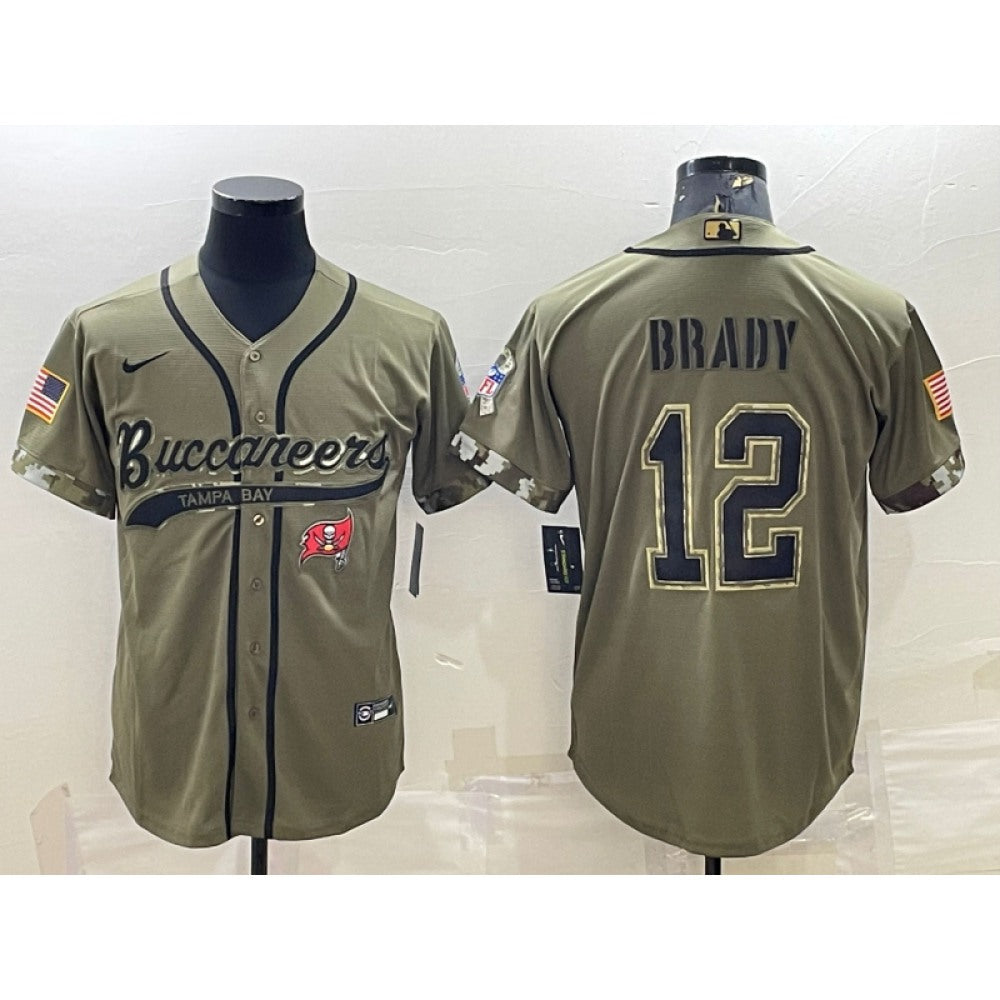 Men's Tampa Bay Buccaneers #12 Tom Brady Olive 2022 Salute To Service Cool Base Stitched Baseball Jersey 