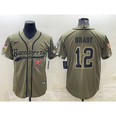 Men's Tampa Bay Buccaneers #12 Tom Brady Olive 2022 Salute To Service Cool Base Stitched Baseball Jersey 