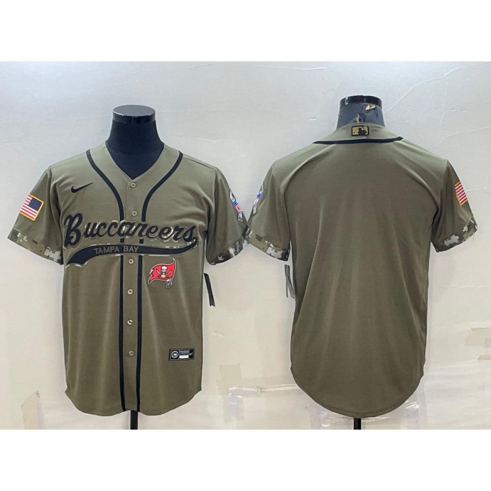 Men's Tampa Bay Buccaneers Blank Olive 2022 Salute To Service Cool Base Stitched Baseball Jersey 