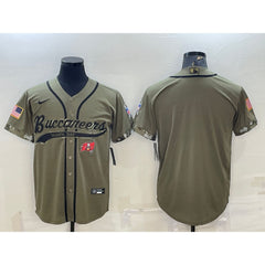 Men's Tampa Bay Buccaneers Blank Olive 2022 Salute To Service Cool Base Stitched Baseball Jersey 