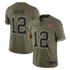 Men's Tampa Bay Buccaneers #12 Tom Brady Olive 2022 Salute To Service Limited Stitched Jersey 