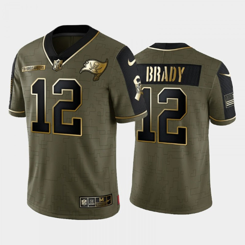Men's Tampa Bay Buccaneers #12 Tom Brady 2021 Olive Camo Salute To Service Golden Limited Stitched Jersey 