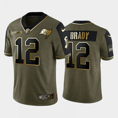 Men's Tampa Bay Buccaneers #12 Tom Brady 2021 Olive Camo Salute To Service Golden Limited Stitched Jersey 