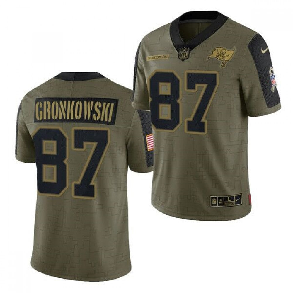 Men's Tampa Bay Buccaneers #87 Rob Gronkowski 2021 Olive Salute To Service Limited Stitched Jersey 